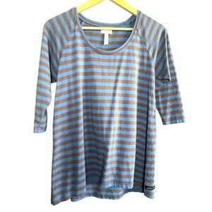 Matilda Jane Striped Tunic Top Medium 3/4 Sleeve Blue Brown Like New